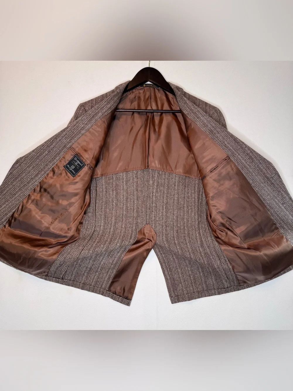 VTG Bradmore Woolf Brothers Brown Tweed Blazer size 42R men’s wool herringbone